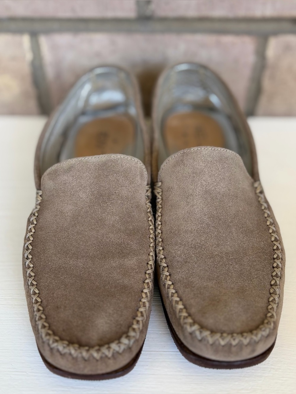 Taupe Suede Slip-On Loafers